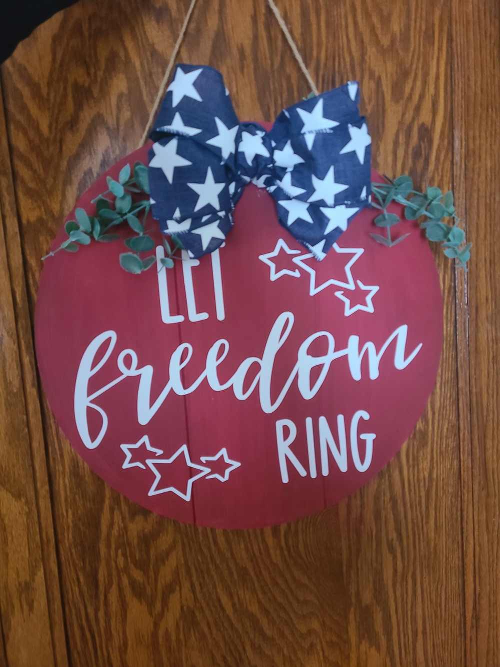 Freedom Ring Red Holiday Door Hanger with Star Bow